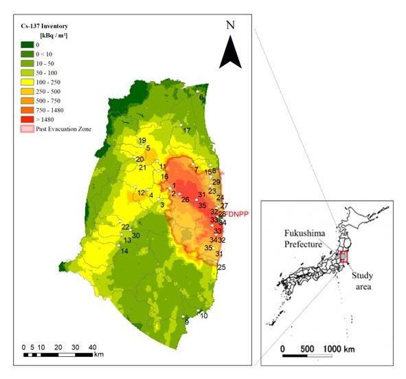 suspended and dissolved radiocesium concentrations in 137Cs and 134Cs in river water located within the 80km radius from TEPCO's Fukushima Daiichi Nuclear Power Plant, measured by Fukushima Prefectural Centre for Environmental Creation. 